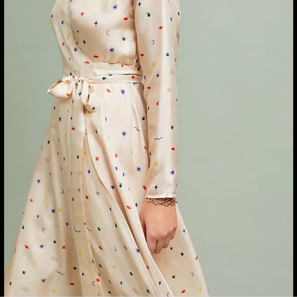 Anthropologie Apalma (ethical and sustainable brand) 100% Silk Wrap Dress-Cream - Picture 4 of 12